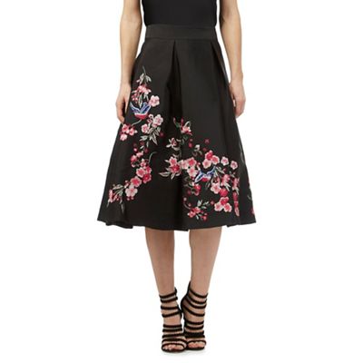 Butterfly by Matthew Williamson Black A-line bird and floral print skirt